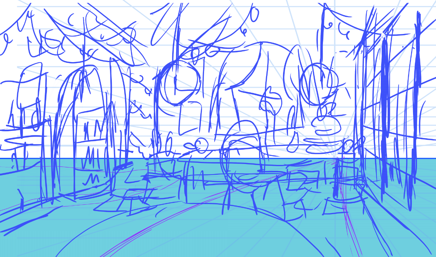 Initial sketch of bg, which is super sloppy lol