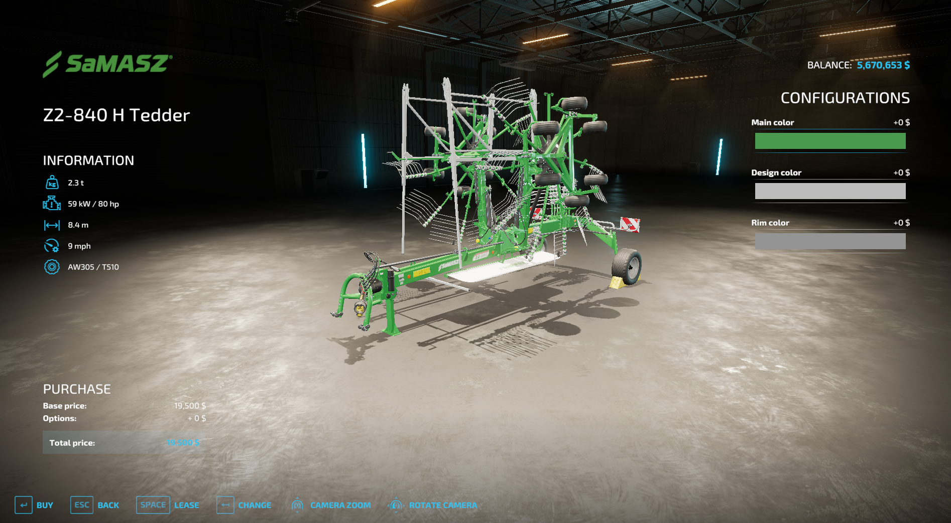 FS22 SamASZ Z2-840 Tedding Windrower