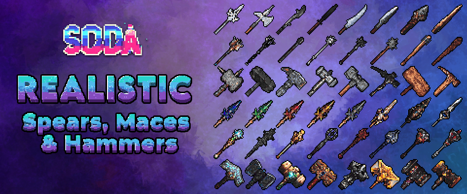 Realistic 32x32 Spears Maces Hammers Icon Pack