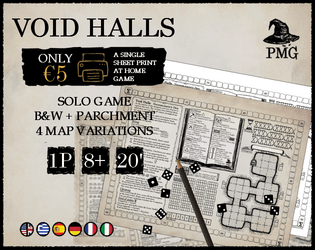 Void Halls   - Defend Your Dungeon from "Heroes". A Single Sheet, 4 Map Variations, Print-at-Home Board Game. 