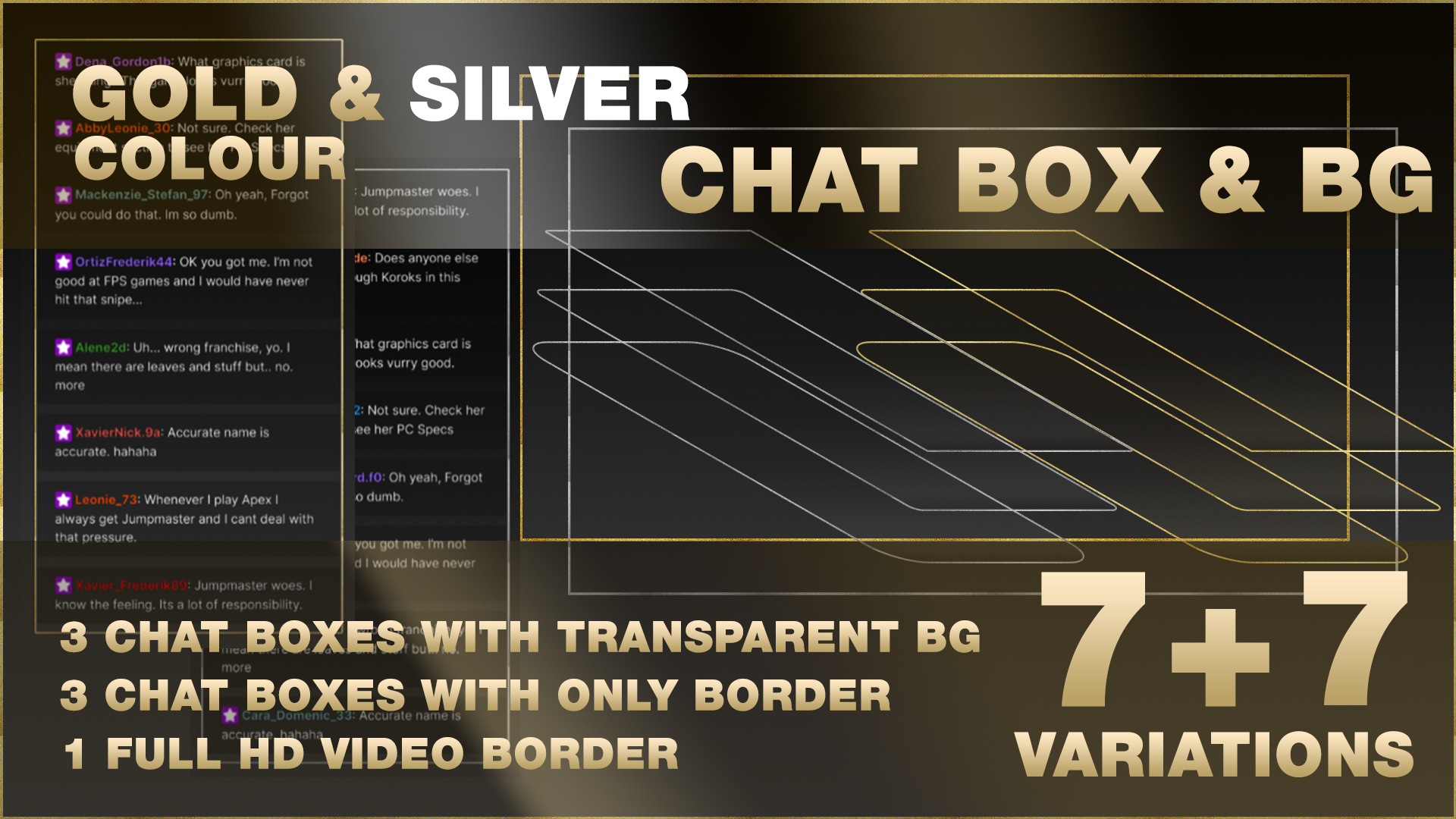 Chat box border bg Gold & Silver Frame Asset for Vtubers Twitch Streamers
