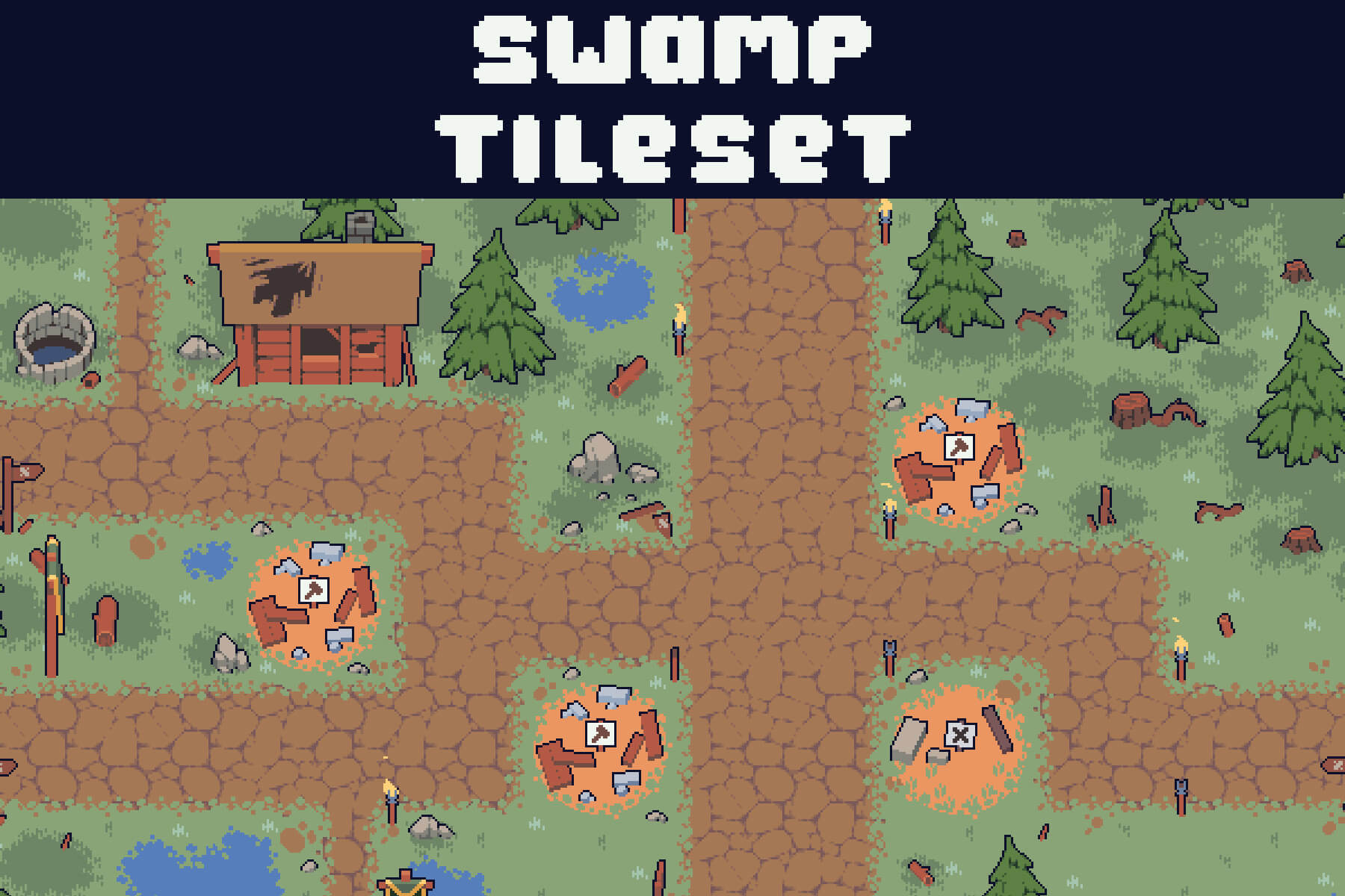 Free Swamp Game Tileset Pixel Art 