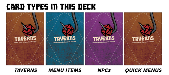 This deck features taverns, menu items, NPCs, and quick menu cards!