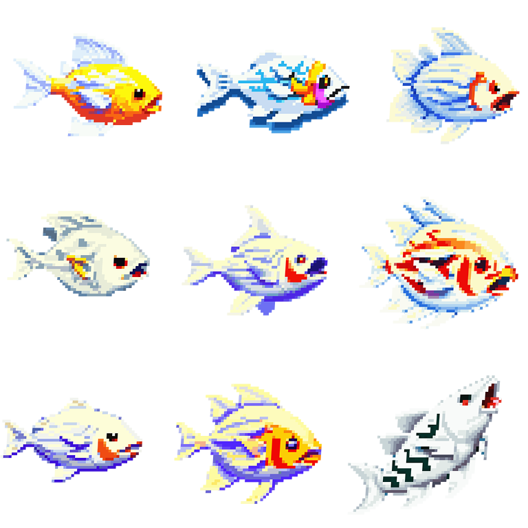 Tropical Fishing Assets - Pixelart / Pixel Art spriteTropical fish Pack ...