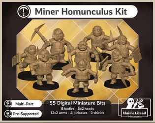 Hairic Miniatures - Miner Homunculus Kit   - A set of 3D printable miniature of miners 