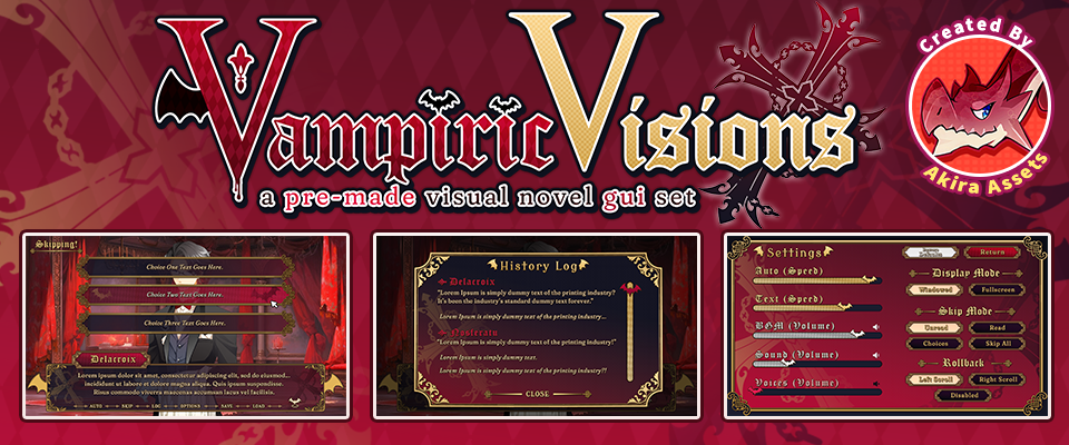 Vampiric Visions: a pre-made visual novel GUI Set