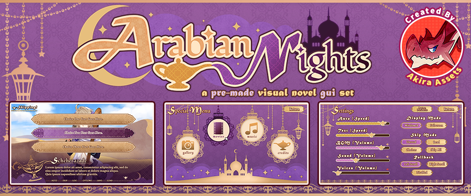 Arabian Nights: a pre-made visual novel GUI Set