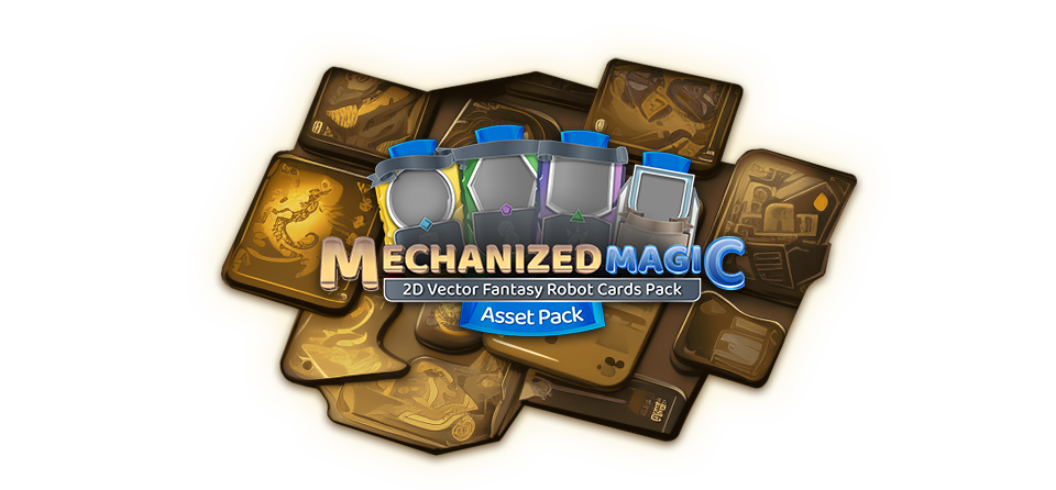 Mechanized Magic: 2D Vector Fantasy Robot Cards Pack