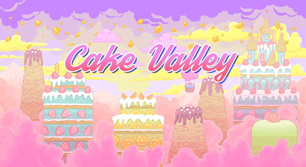 Cake Valley pixel art tileset + backgrounds + items