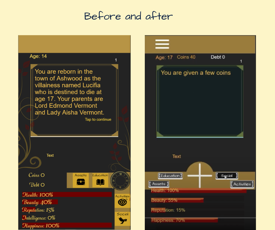 Before and after working on game UI