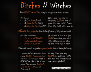 Ditches N Witches   - A solo ttrpg designed to be played in 3 minutes and 47 seconds. 