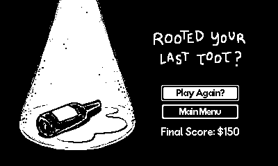 Root Bear game over screen with the final score of $150