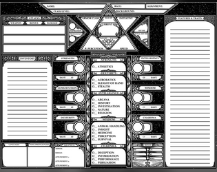 D&D 5e Woodblock Print Styled Character Sheet  