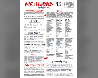 DIE A HUNDRED TIMES   - a d100 system in 2 pages by Kobayashi 