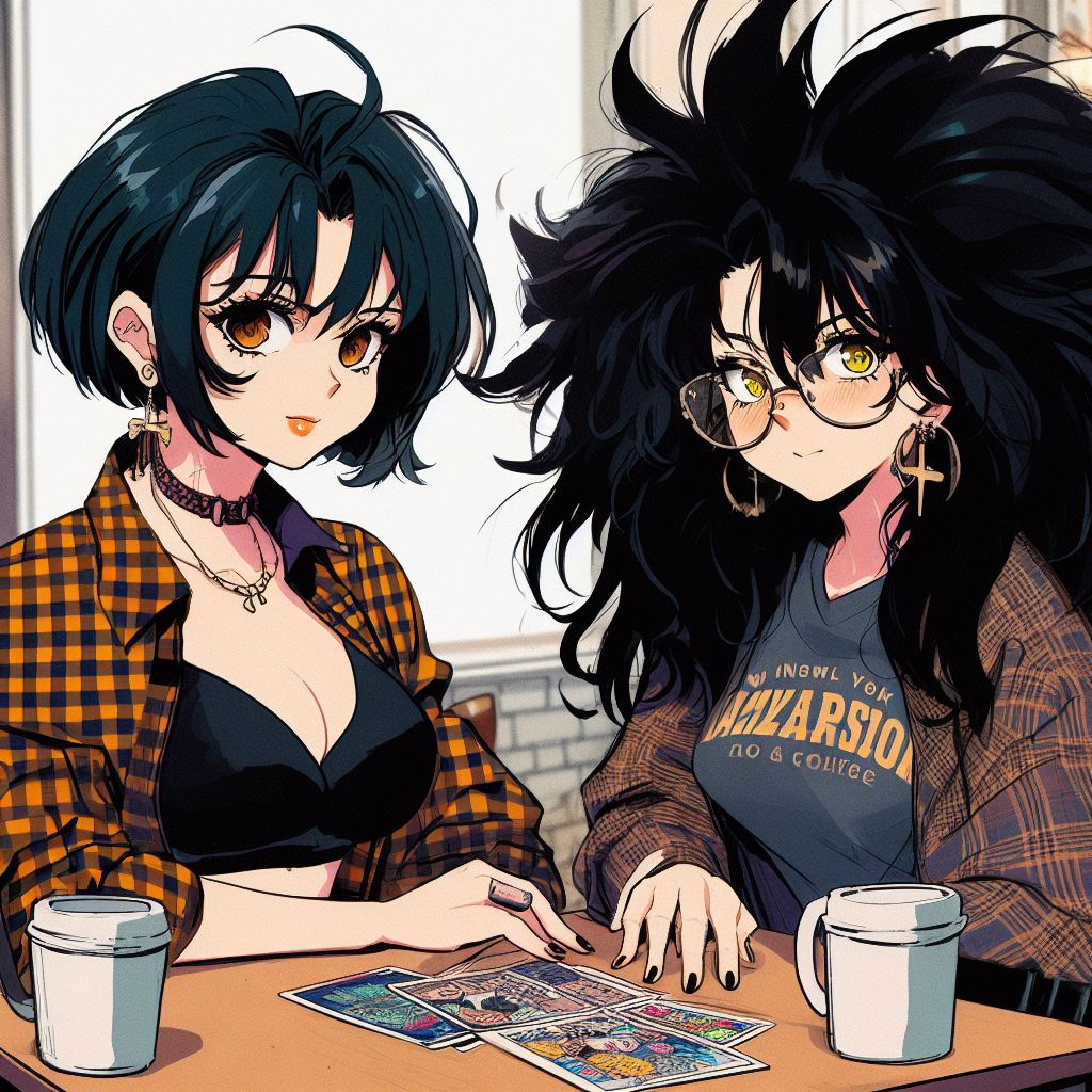 Stacy giving Kalina a tarot reading in a coffee shop