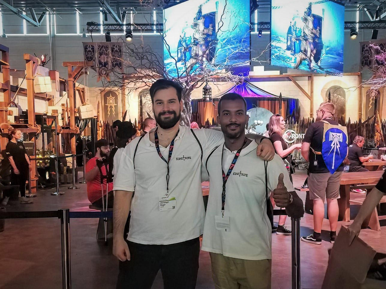 Kinstrife Developers in front of Total War: Warhammer booth at Gamescom 2023