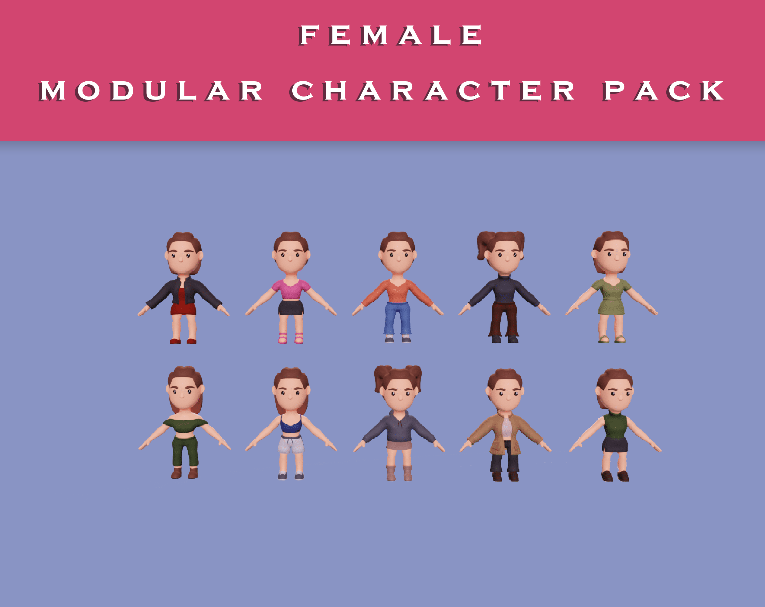 Low Poly Modular Character Assets - Female Pack