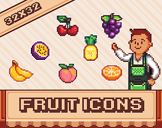 Set of Pixel Art Fruits Icon. 32x32 Pixels Stock Vector