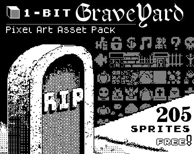 1-Bit Graveyard Pixel Art Asset Pack