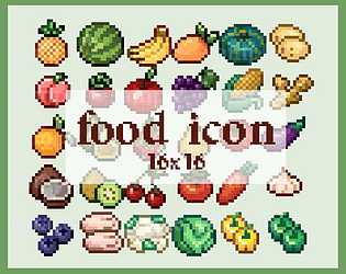 Set pixel art fruits icon 32x32 pixels Royalty Free Vector