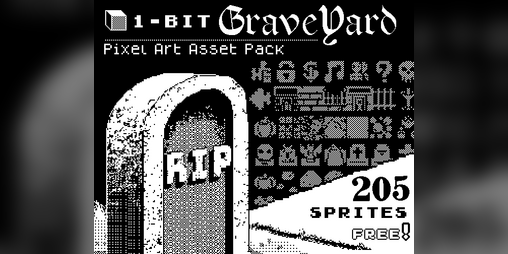 Cover image for 1-Bit Graveyard Pixel Art Asset Pack