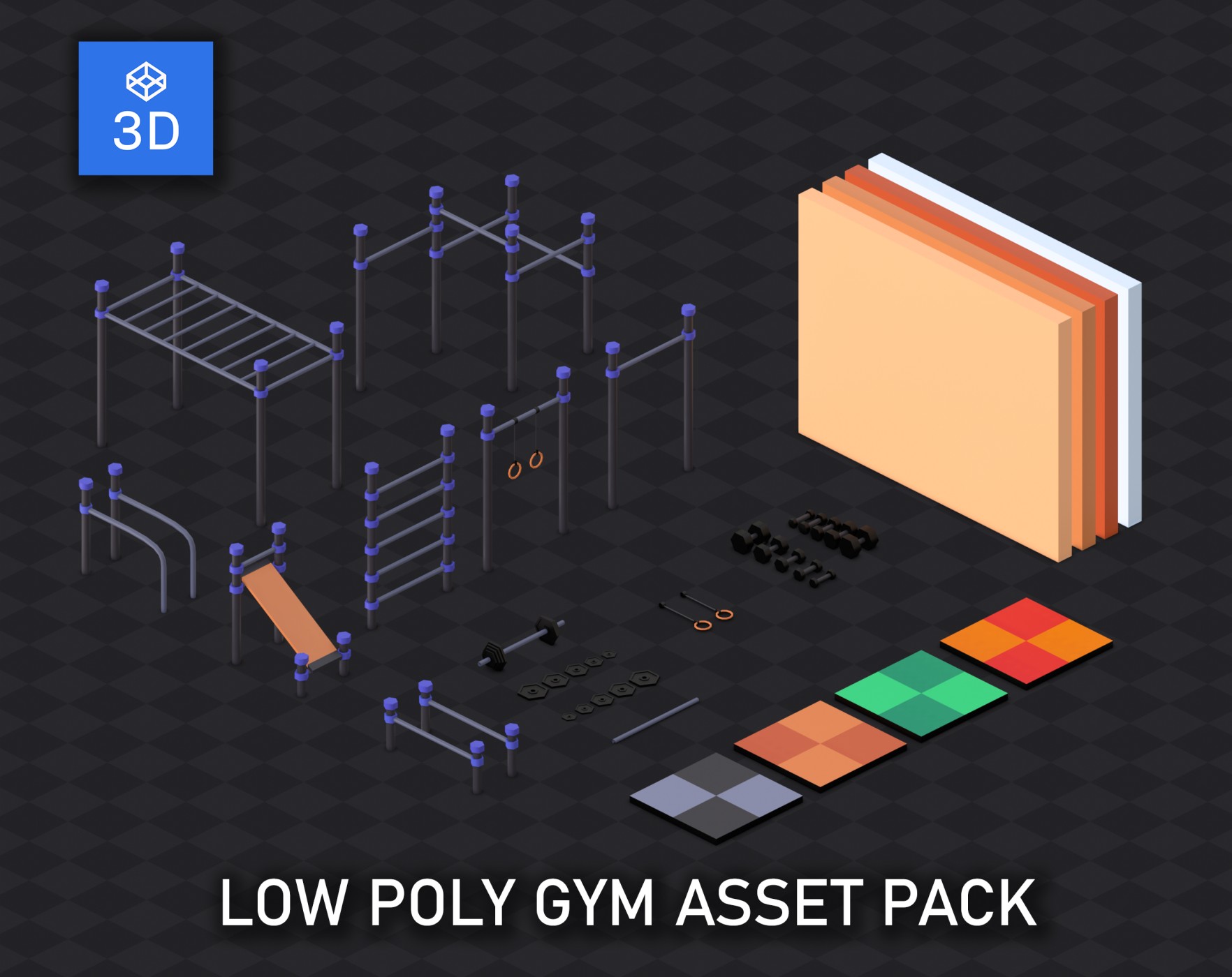 3D LowPoly Gym Game Assets