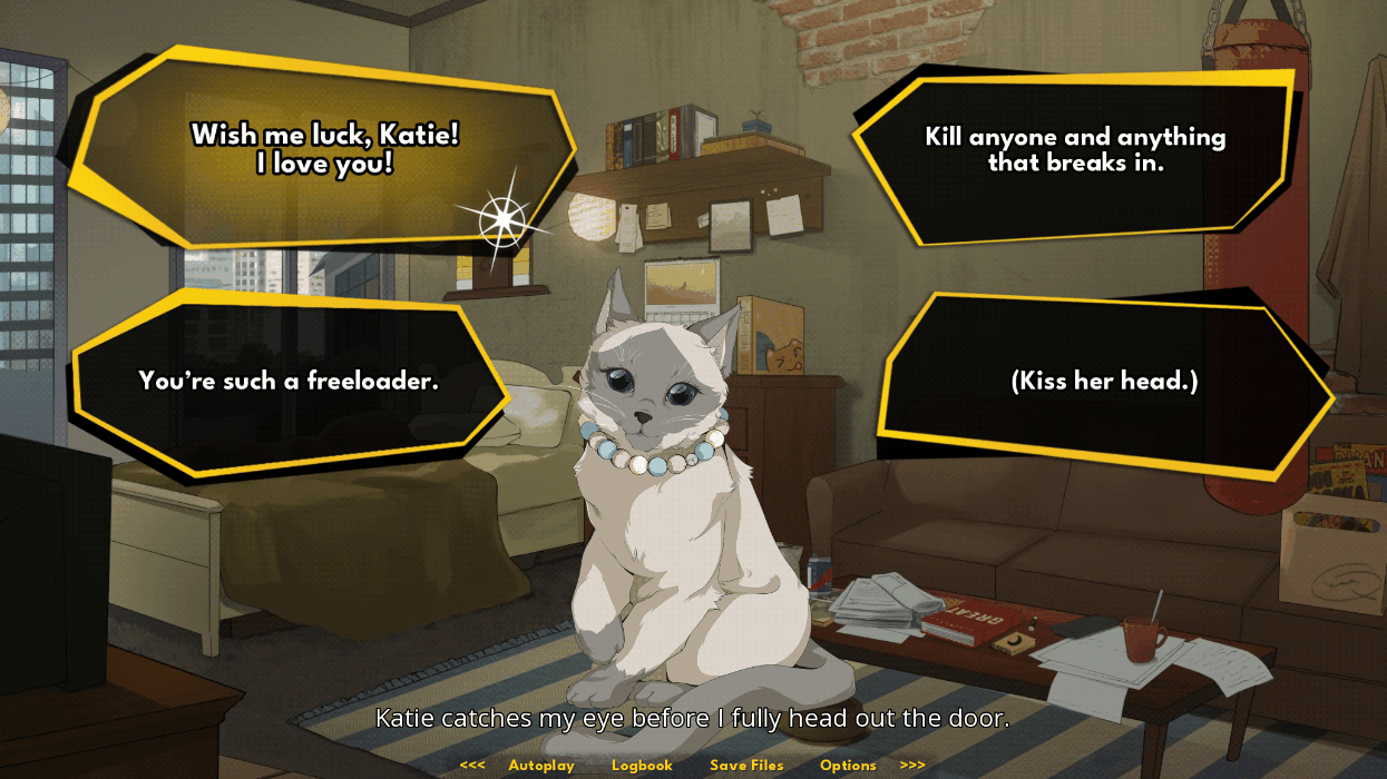4 dialogue choices for interacting with your siamese mix cat.