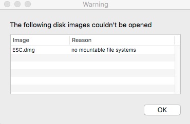 no mountable file systems dmg
