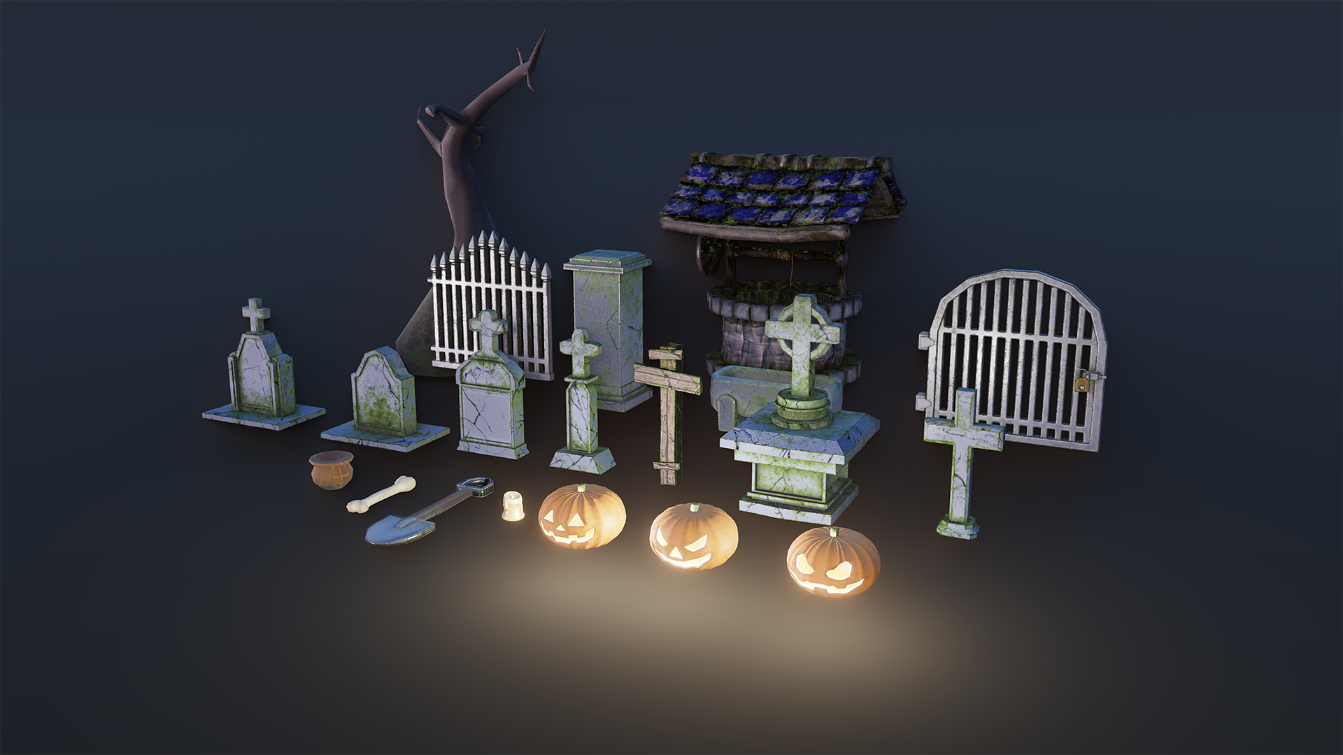 Low poly Graveyard / Cemetery / Halloween Stylized Asset Pack