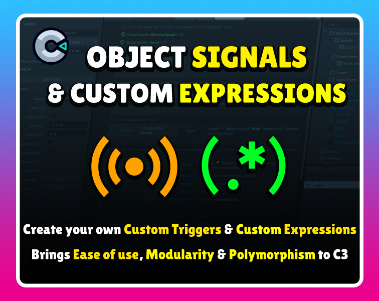 OBJECT SIGNALS & CUSTOM EXPRESSIONS (Construct 3 Addons) by OVERBOY ツ
