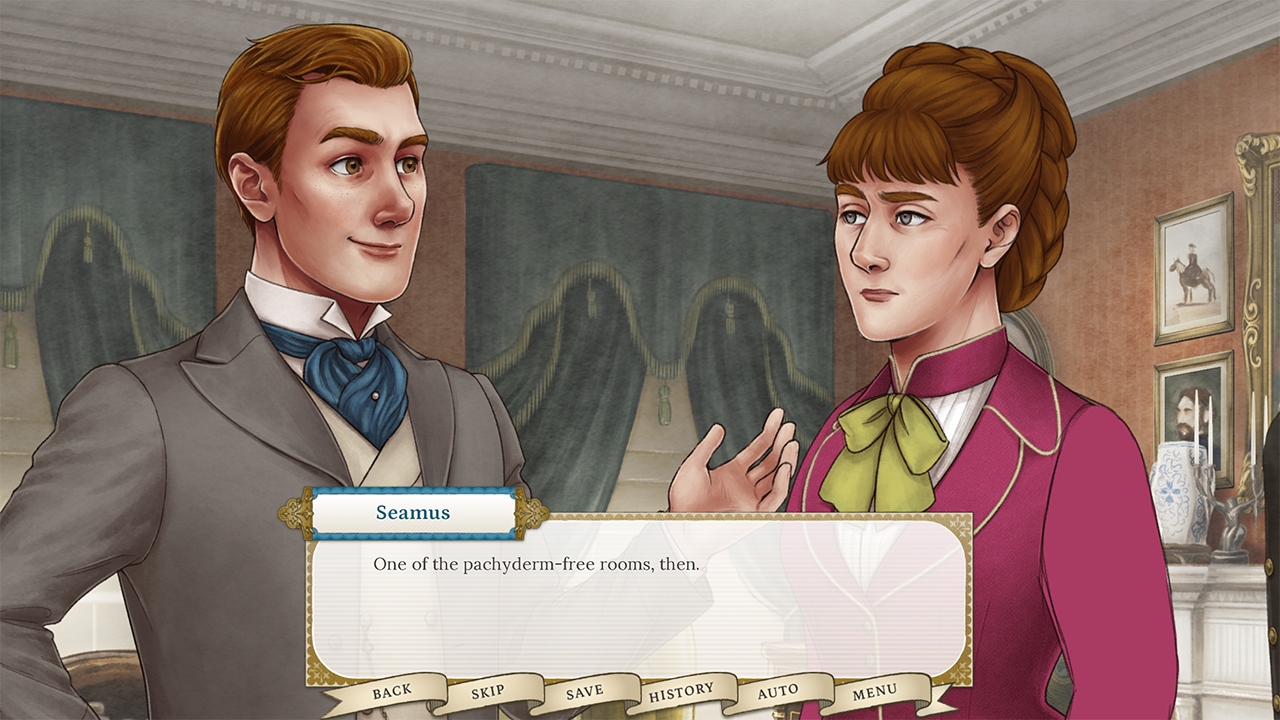 Seamus Chapter 3 Screenshot showing Seamus looking smug as Sadie glares at him, unimpressed.