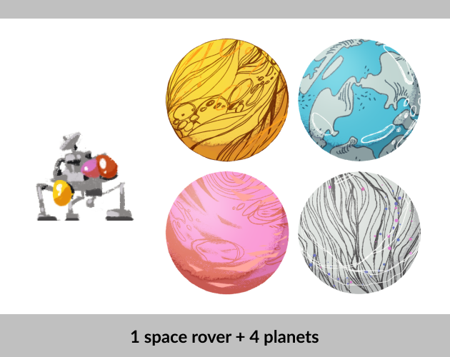 1 Space rover and 4 planets