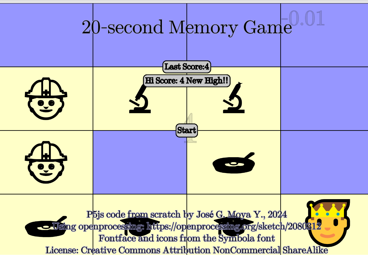 20-second memory game by José G. Moya Y.