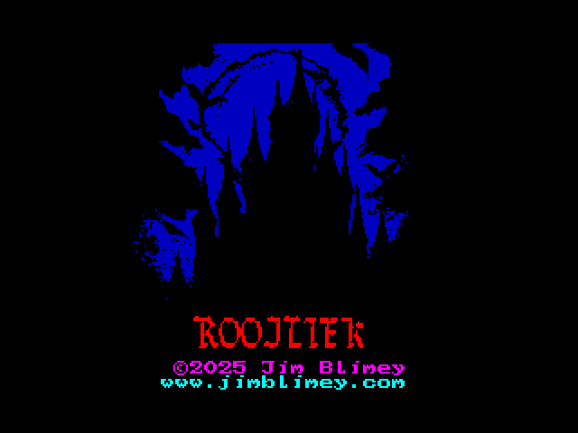 Pantalla de título de Roojliek, un clásico Rogue-like ASCII para ZX Spectrum
