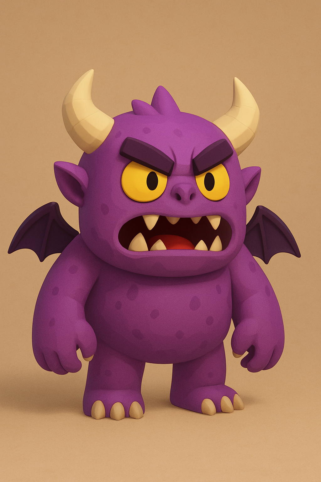 Cute Angry Purple Monster – 3D Render Game Asset by Dedi hermawan