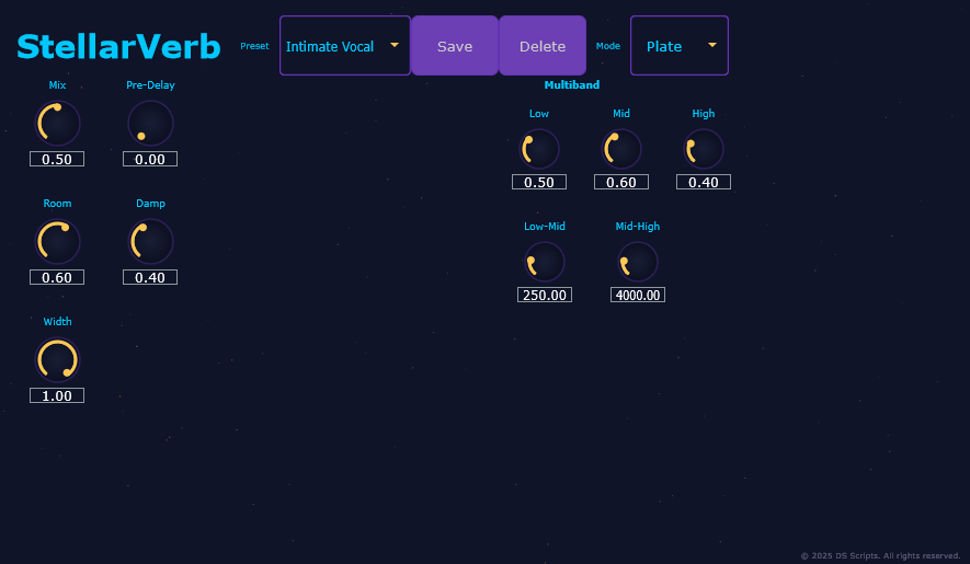 StellarVerb - A simple multiband Plate/Hall reverb (VST3)
