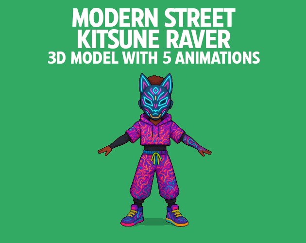 3D Modern Street Kitsune Raver Character Rigged Pack – 3D Model with ...
