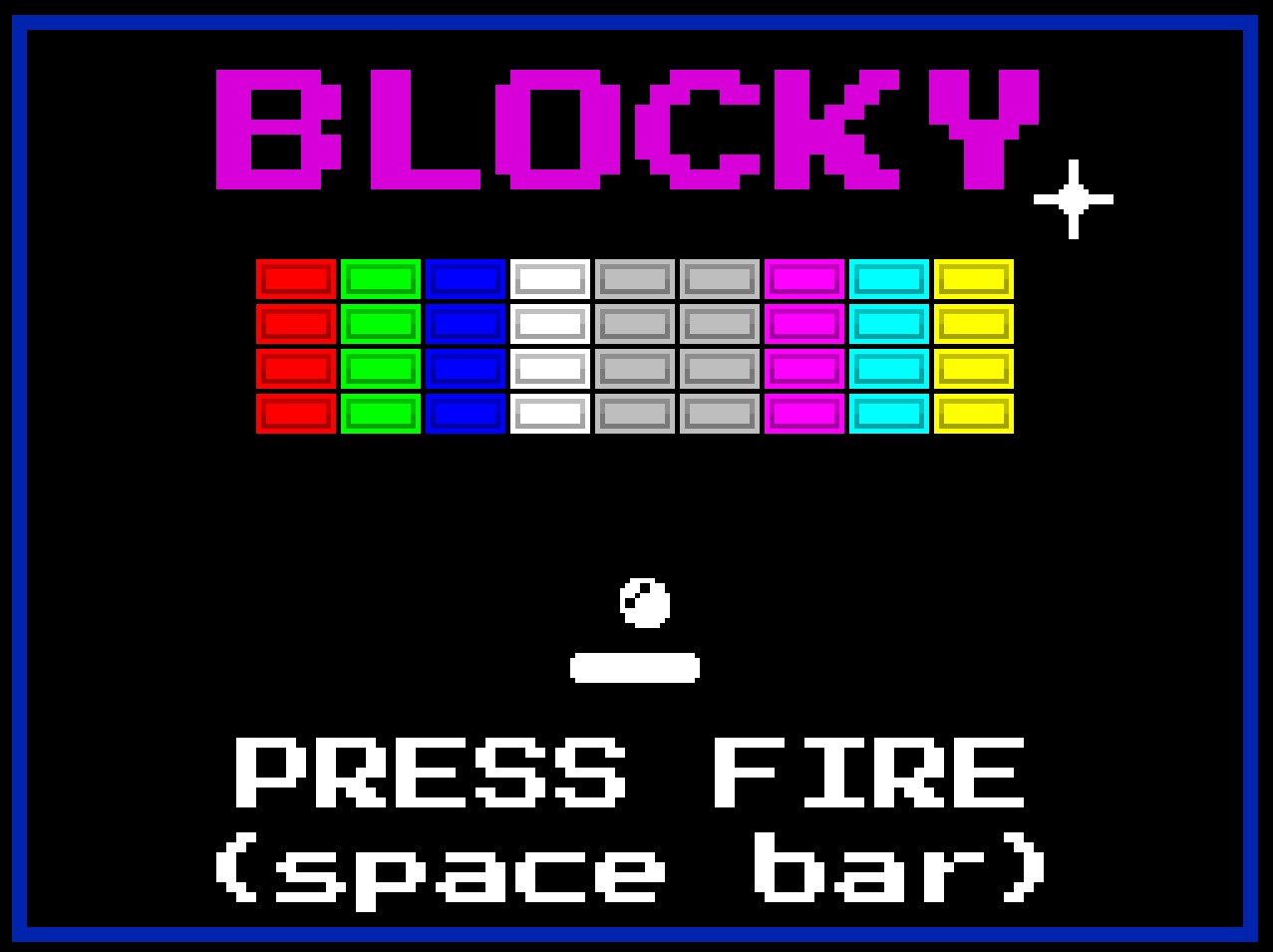 Imagen de portada de Blocky, un juego retro rompe-bloques estilo ZX Spectrum.