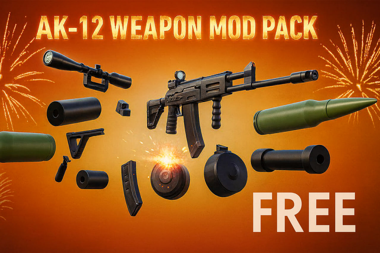 FREE AK-12 Weapon Mod Pack – 3D Attachments & Rifle Model by Nekis5_3D