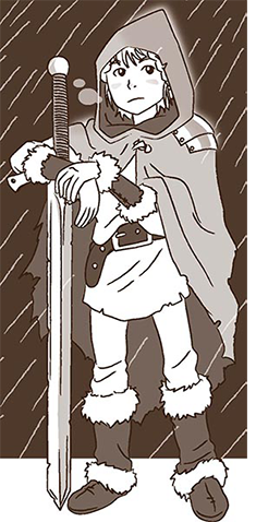 A young warrior stands guard in the rain