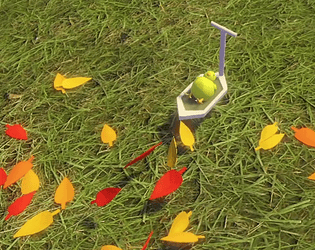 A chick riding a kick scooter