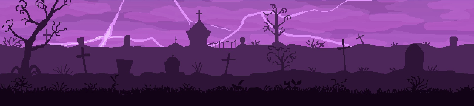 Graveyard night background with lightning over cemetery