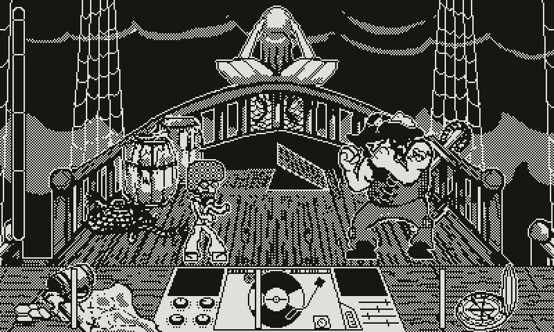 Game level taking place on a pirate ship. The main character is on the left side, facing off against a large pirate, who is on the right, as if they're about to trade blows. Lightning strikes and the screen shakes as the pirate bellows 'Face me then!'