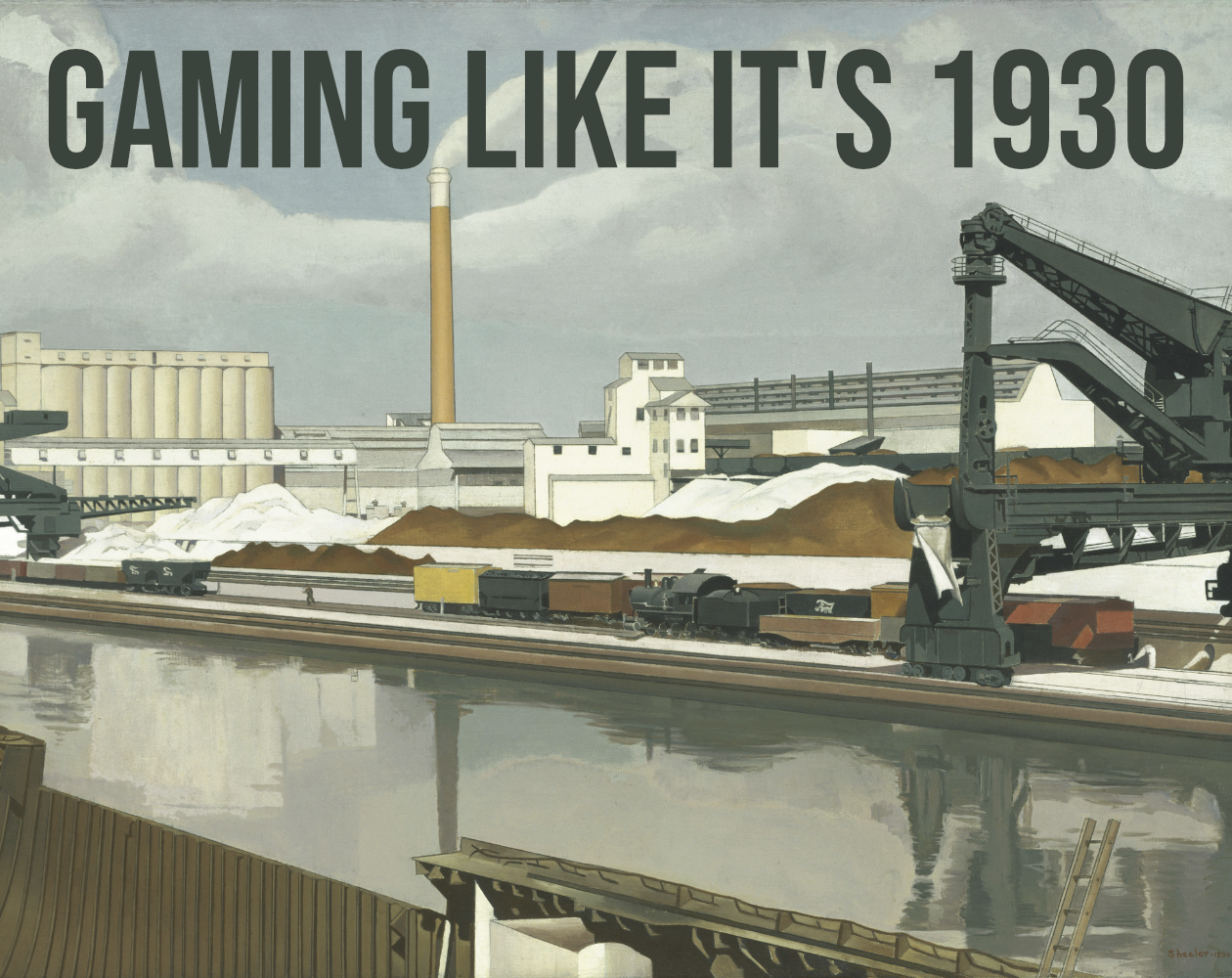 logo for the 1930 game jam, featuring Charles Sheeler's American Landscape, an industrial scene
