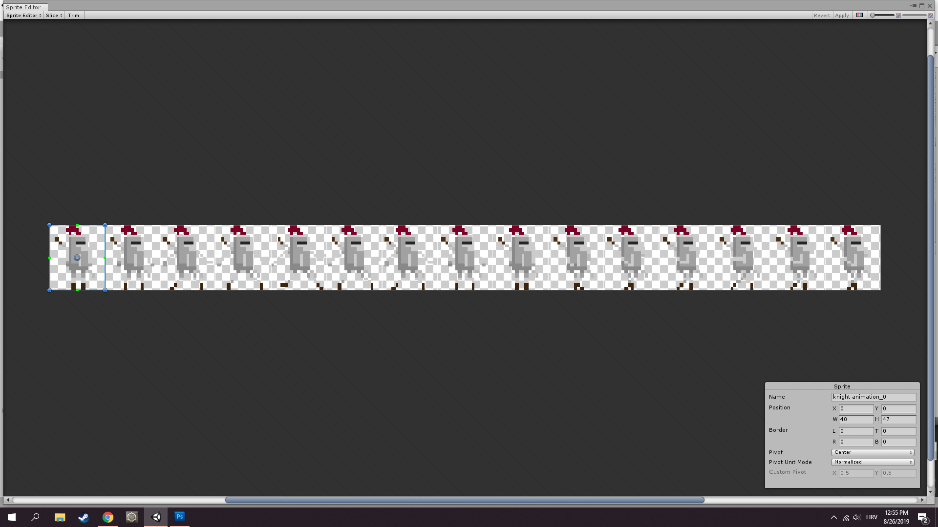 This is how the sprite sheet looks and look for first frame, you'll se why in a sec