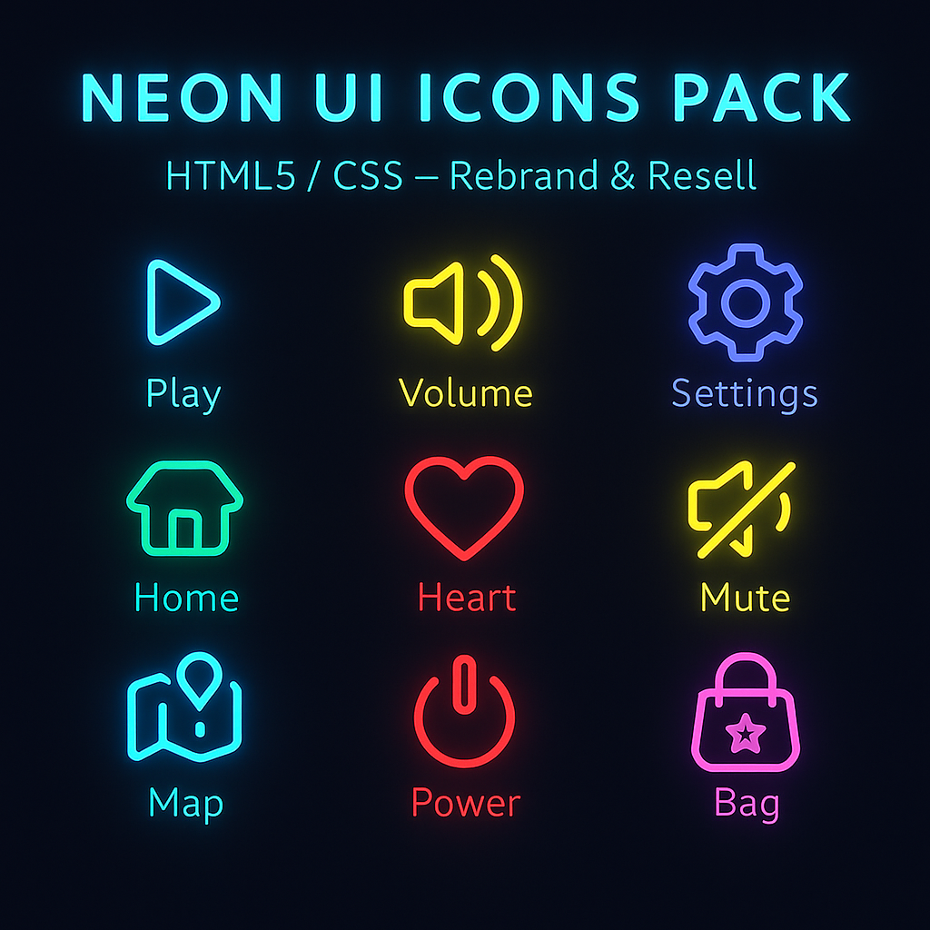 Neon UI Icons Pack – HTML5 / CSS (Rebrand & Resell) by Mtw1man2