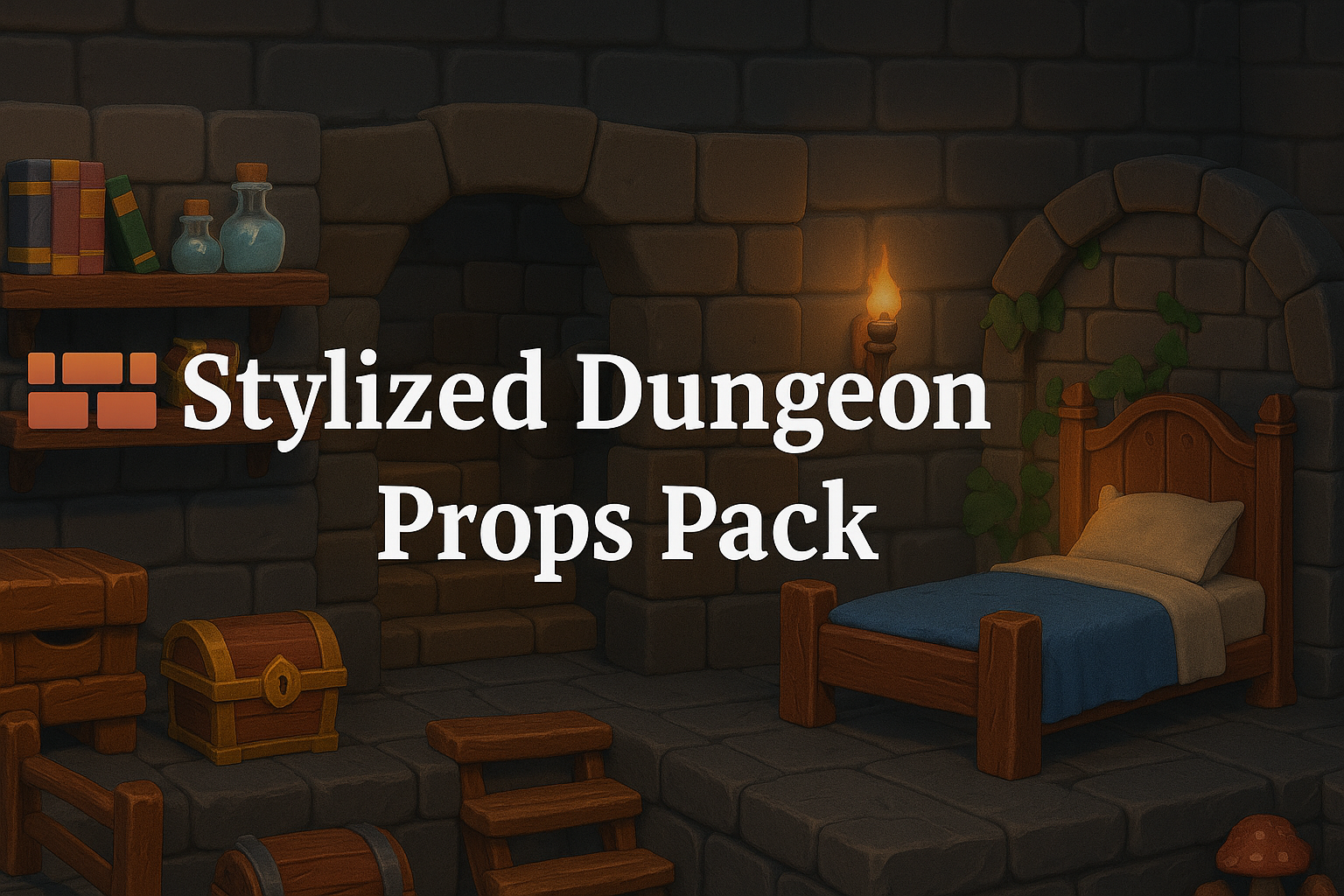 🧱 Stylized Dungeon Props Pack – 40 Game-Ready 3D Assets (FBX + GLB)