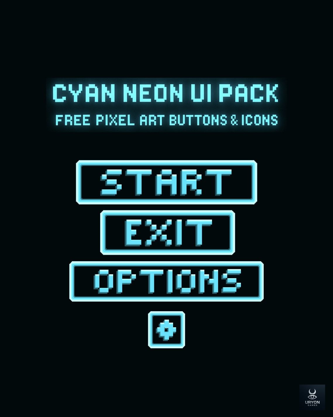 Cyan Neon UI Pack - Pixel Arcade Buttons by Uryon Games