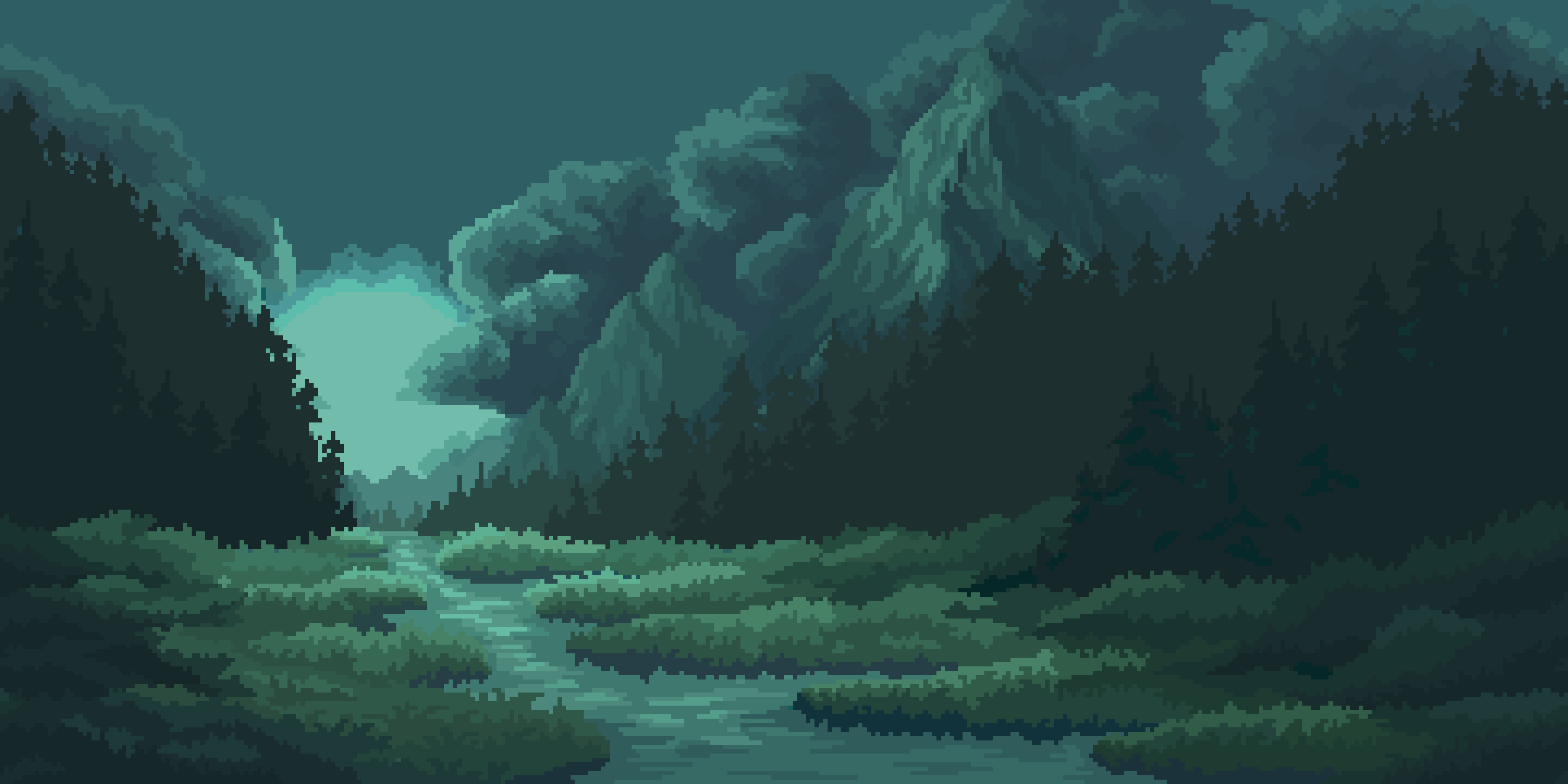 Free Pixel Art ||Forest&Moon Background
