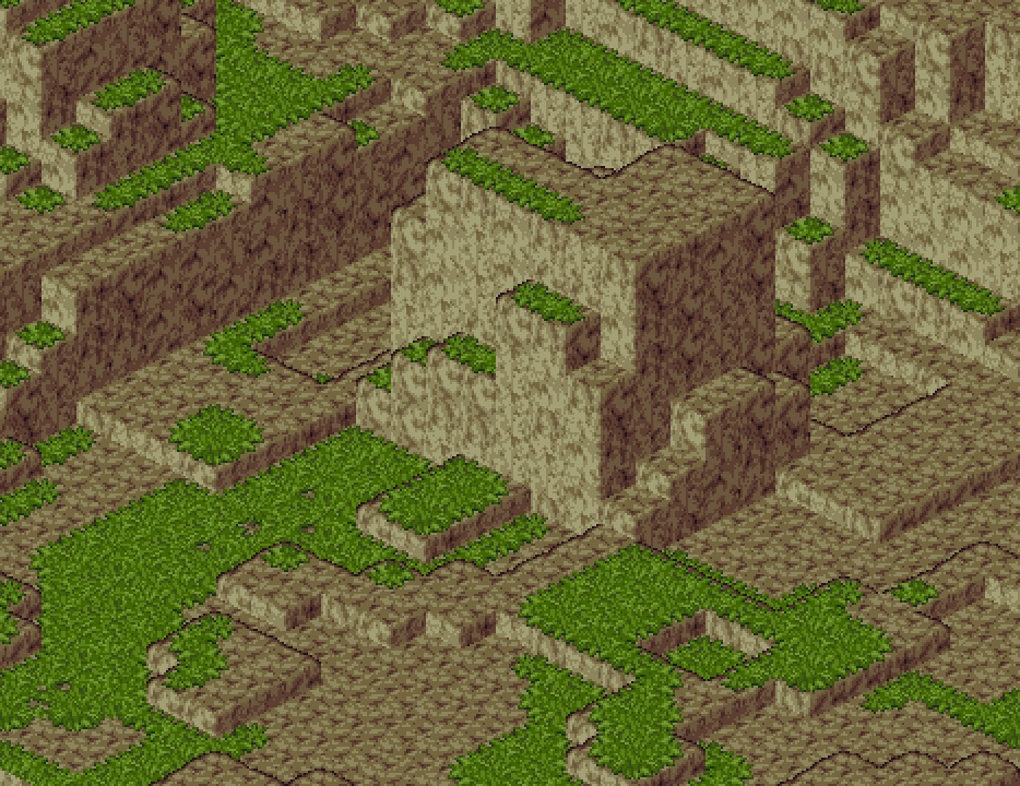 cliffy dirt terrain in 2d pixel art, with patches of grass growing on top of it. the edges are kind of soft and rounded and have an outline to improve readability cliffy dirt terrain in 2d pixel art, with patches of grass growing on top of it. the edges are kind of soft and rounded and have an outline to improve readability